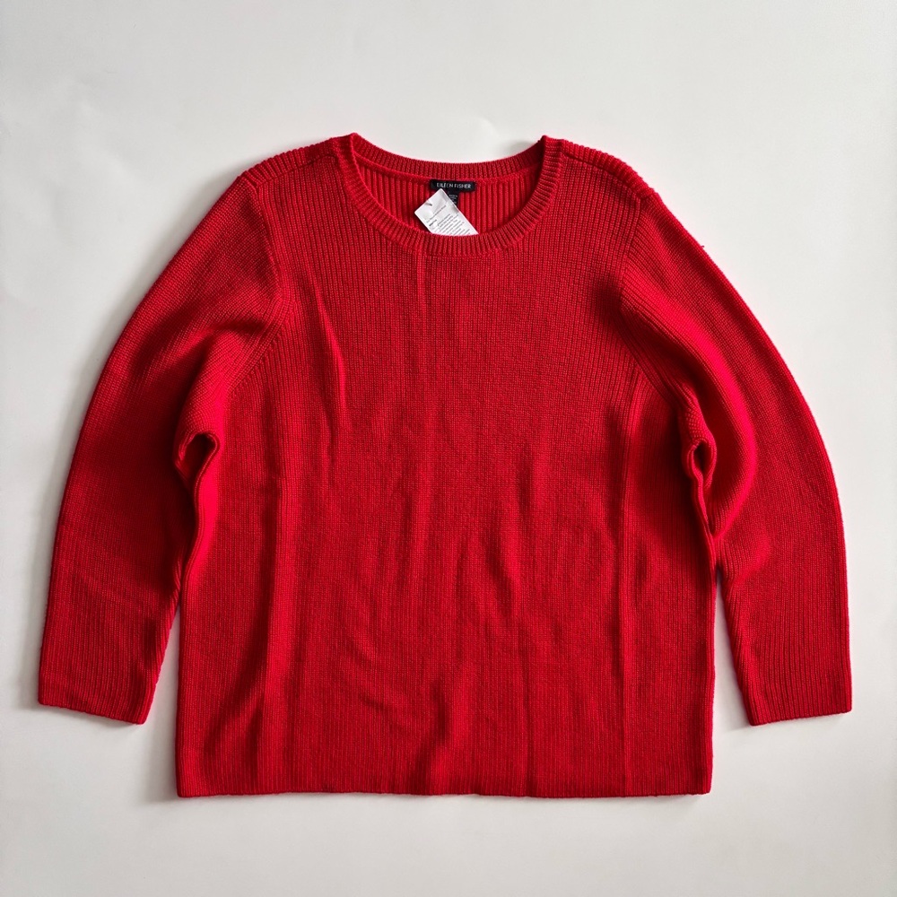 Eileen Fisher Sweater Nwt 100% Extra Fine Merino Wool Crew Neck Red Poppy